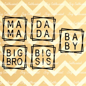 Mama - Dada - grote broer - grote zus - baby SVG, Vaderdag SVG, Familie shirts, Cricut Explore, Cuttable bestand, IJzer in het bestand