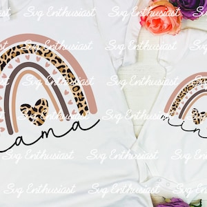 Boho luipaard regenboog mama mini PNG, Moederdag Sublimatie, Mon dochter matching digitale download, Leopard cheetah print
