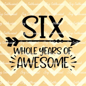 Zes hele jaren van awesome SVG, zes jaar oud SVG, zesde verjaardag SVG, opstrijkbare bestand, Cricut, DXF, PNG, Instant Download, gesneden bestand, Vector