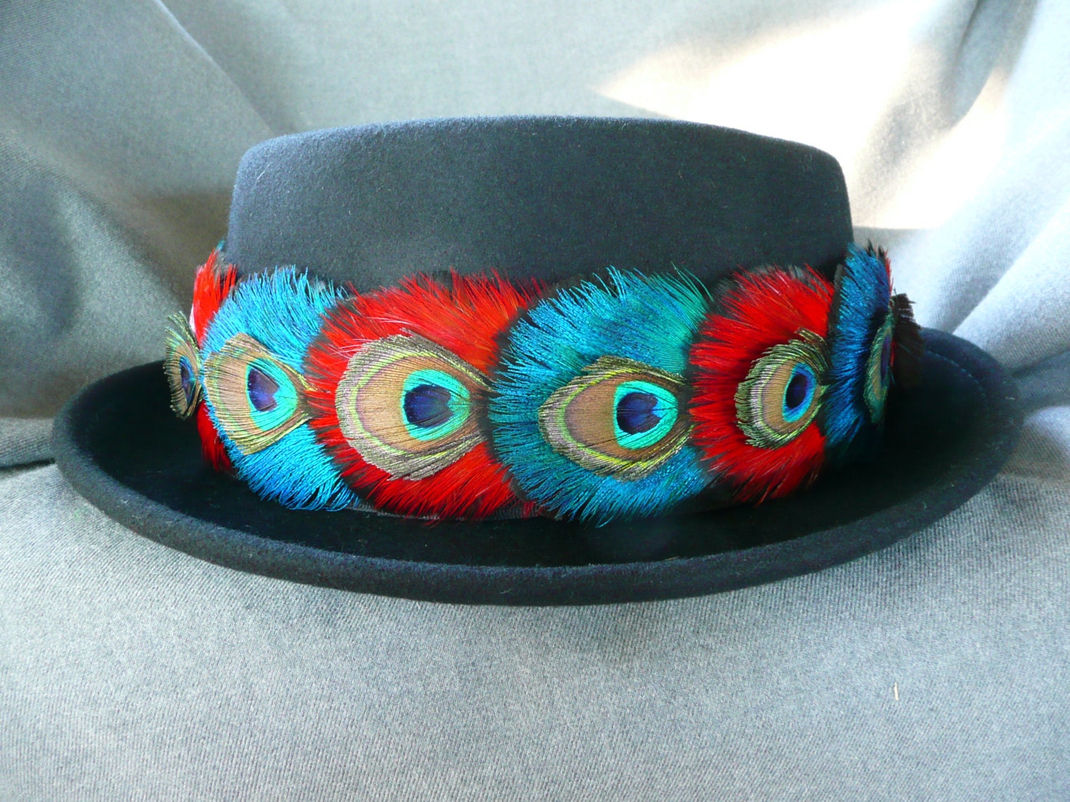 Leihulu humupapa second（blue） Hawaiian Feather Hat Band Humu Papa, Lei Hulu, Peacock Feathers