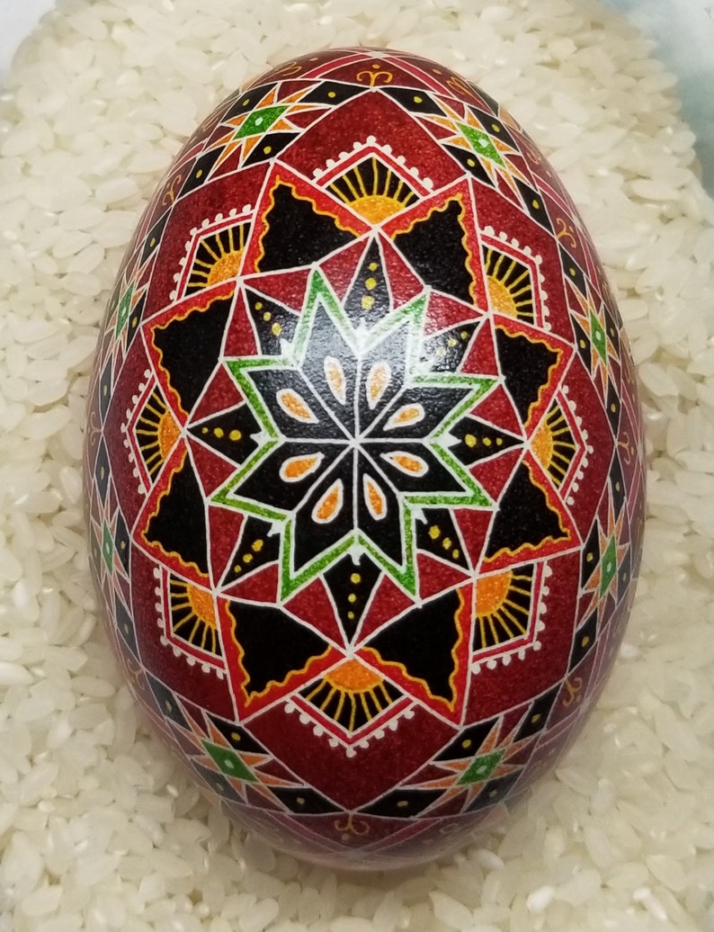 Goose Egg Pysanky Ukrainian Easter Batik Dye Decorated Egg Pysanka 24G3 image 3