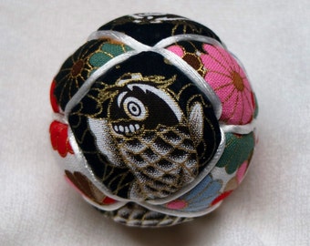 2.5 Inch Diameter Japanese Kimekomi Ball (Quilted Ornamental Ball), Colorful Ball with Koi Japanese Carp Motif