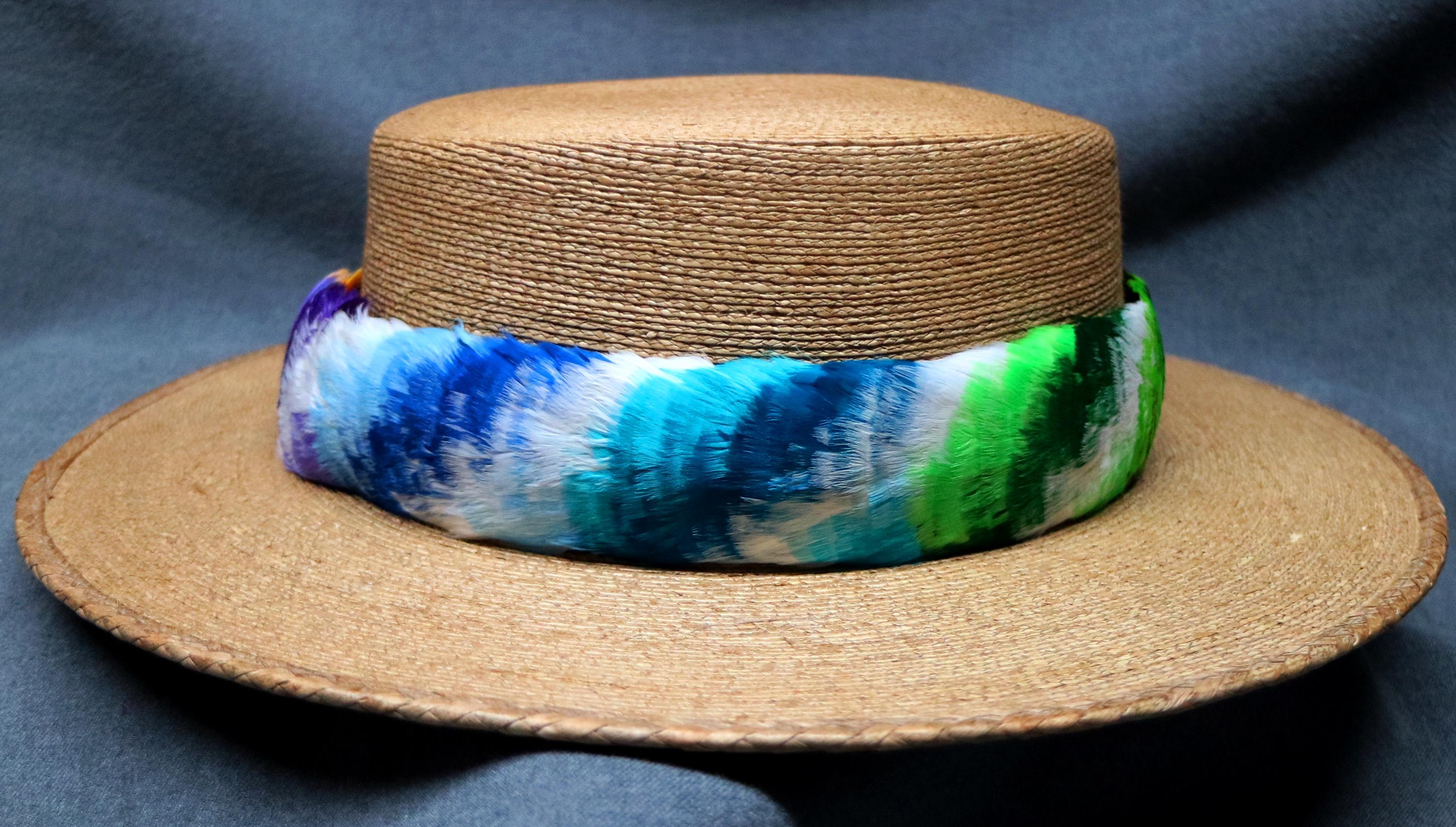 Leihulu humupapa second（blue） Hawaiian Feather Lei, Hat Band Lei Hulu Humu Papa, Diagonal
