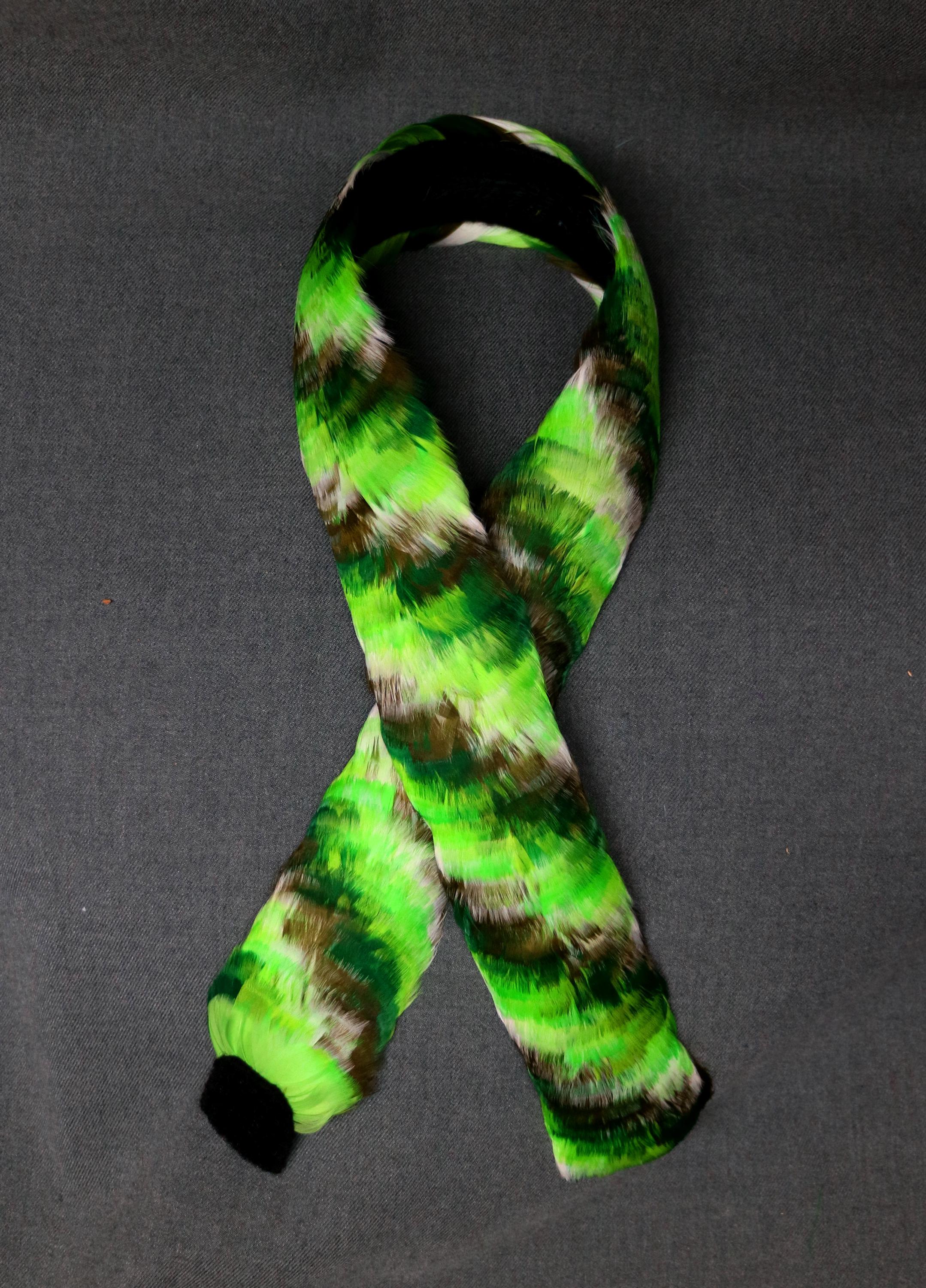 Leihulu humupapa second（green） Hawaiian Feather Lei, Hat Band Lei Hulu Humu Papa, Diag