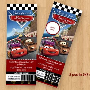 Disney Cars Geburtstagseinladung. Disney Cars Einladung. Einladung im Ticket-Stil. Autos-Geburtstags-Einladung. (ausdrucken oder teilen)