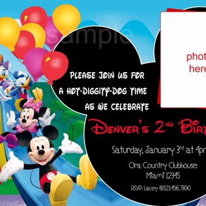 Invito di compleanno di Topolino. Invito di Topolino. Invito della casa di Topolino. Invito della casa di Minnie. Digitale