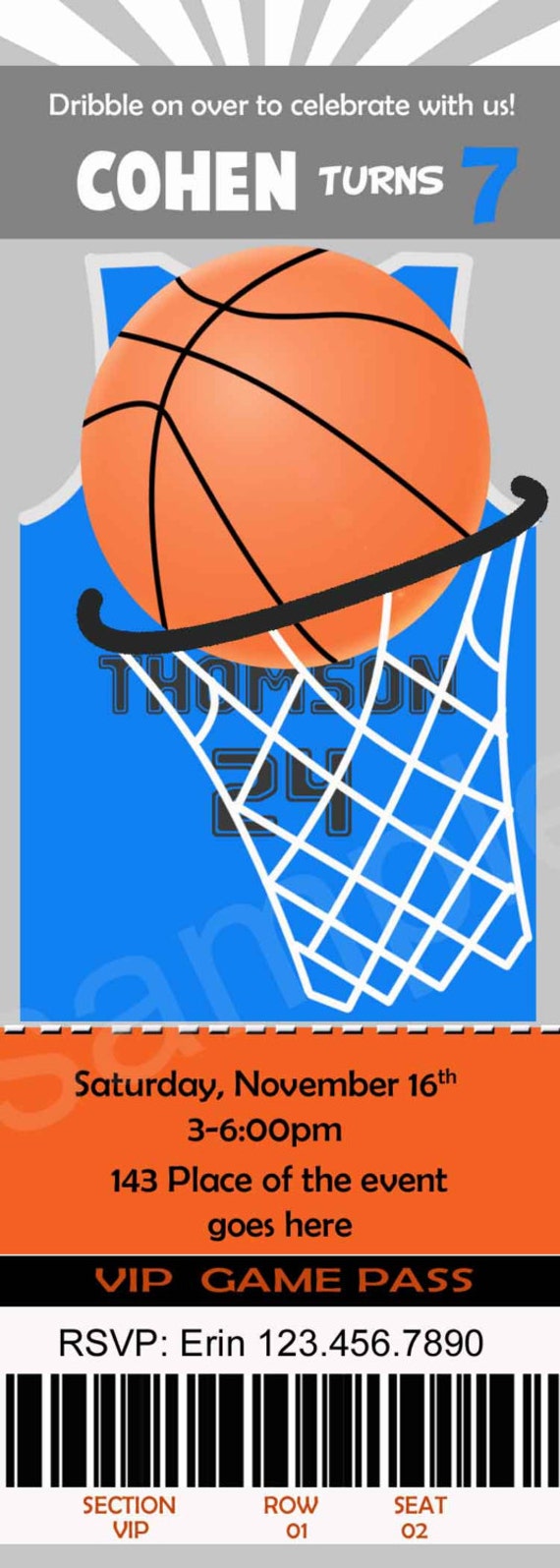 Basket Ball Invitation Invitation Danniversaire De Etsy