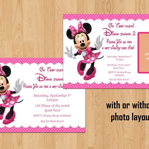 Invitation Minnie Mouse. Faire-part d'anniversaire Minnie Mouse. Fête Minnie Mouse. Avec ou sans mise en page photo. (à imprimer ou à partager)