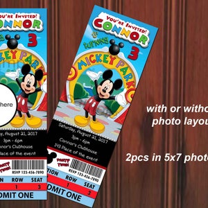 Mickey Mouse Invitation. Mickey Mouse Birthday. Mickey Mouse Clubhouse Invitation. Mickey Mouse Ticket Style invitation. Digital (you print)