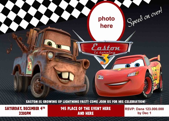 Disney Cars Anniversaire Invitation Disney Cars Invitation Etsy