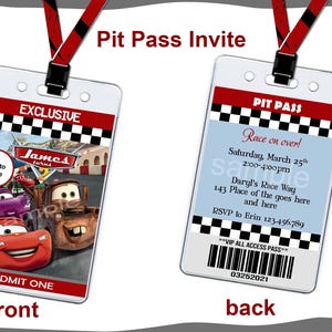 Disney Cars PIT PASS Geburtstagseinladung. Disney Cars Boxenpass Einladung. Disney Cars Einladung. Matey, McQueen. (ausdrucken oder teilen