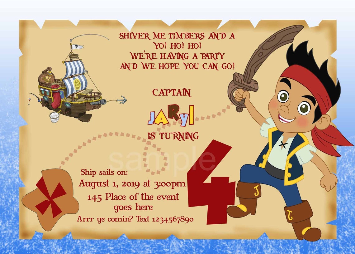 Jake and the Neverland Pirate Invitations. Pirate Invitation. Etsy