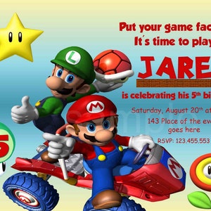 Super Mario Birthday Invitation Super Mario Bros Invitation Etsy