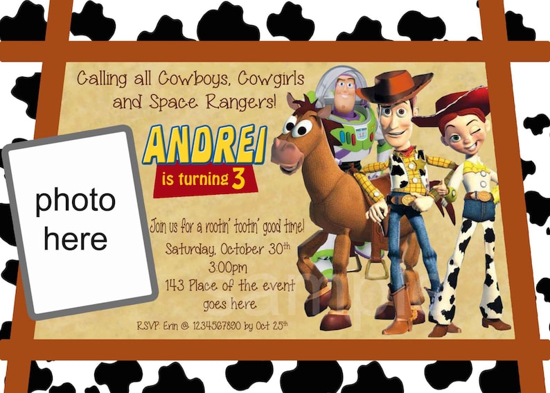 Digital With or Without Photo you print Toy Story Birthday Invitation
