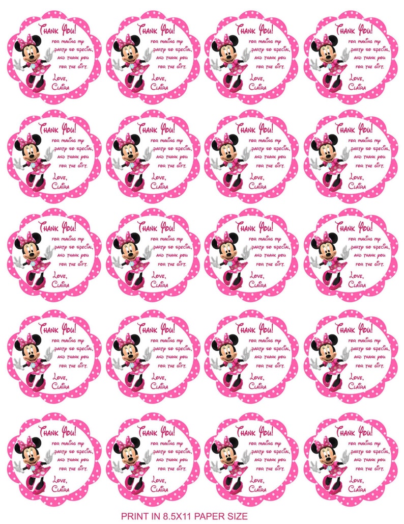 minnie mouse favor tags thank you tags bag tags sticker etsy