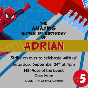 Spiderman Bowling Invitation. Spider-man Invitation. Spiderman Birthday Invitation. Spiderman Printables. Digital (you print)