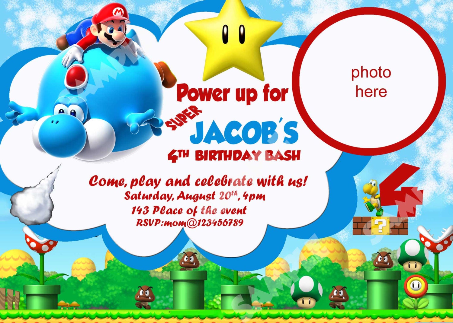 Super Mario Invitation Super Mario Bros Invitation Super Etsy France