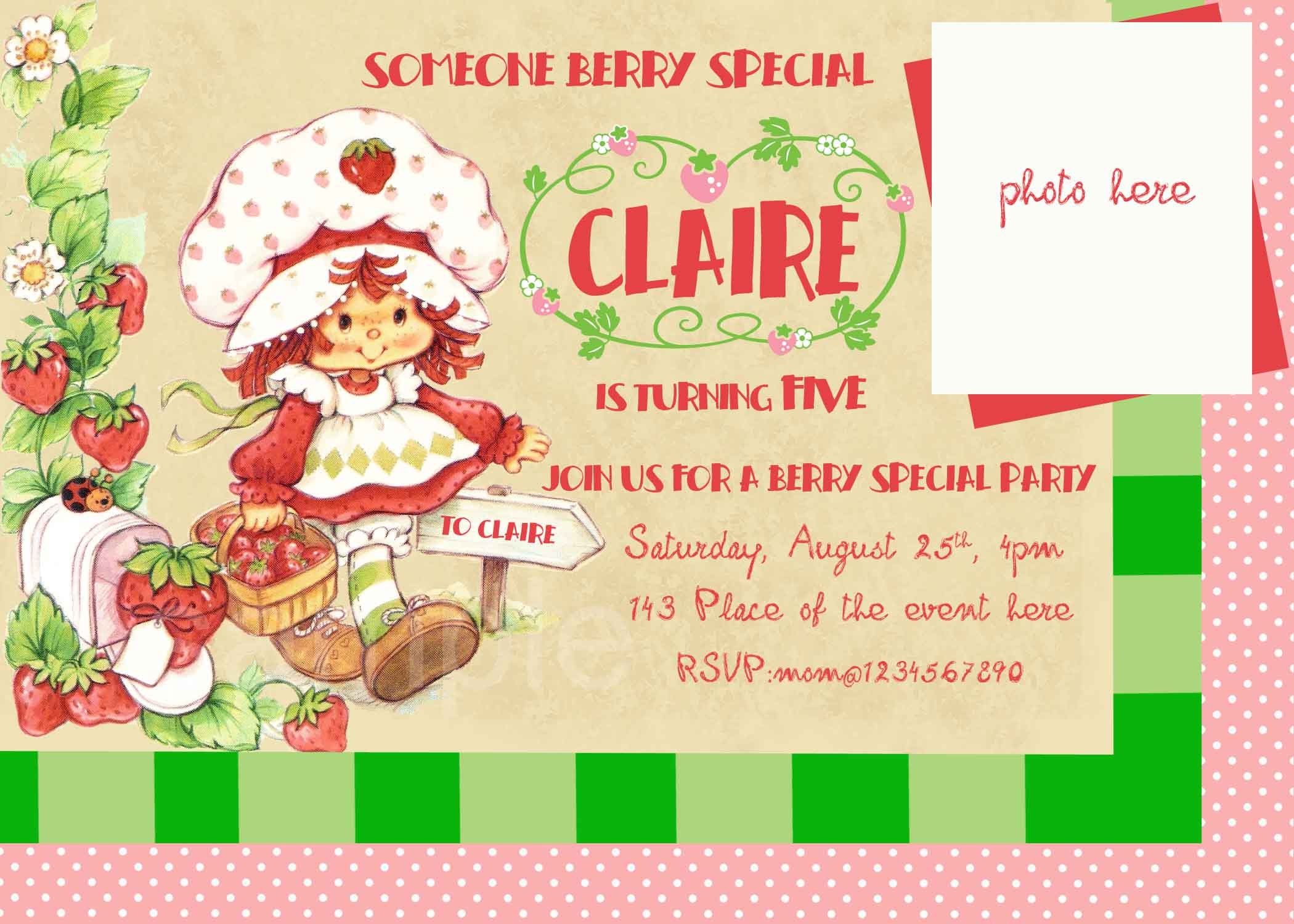 Vintage Strawberry Shortcake Birthday Invitation Strawberry Etsy