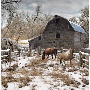 Winterwind Stables, a  panel from Hoffman Fabrics.  34" x 43" inches. FREE SHIPPING.