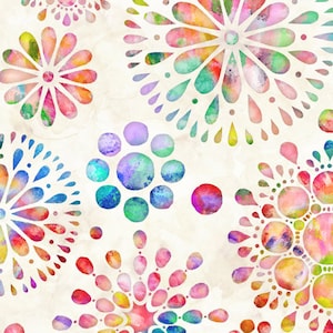 Colorful flower medalions 108" wide quilt backing make your back as beautiful as the top! 100% cotton. Free Shipping.