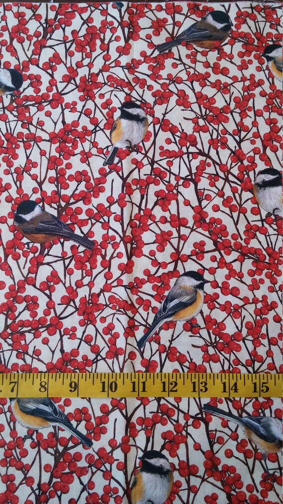 Bird Fabric,chickadee,maine Shop Hop,free SHIPPING, Maine Theme Fabric,birds  of Maine.quilting Fabric,winterberry Fabric,digital Fabric - Etsy