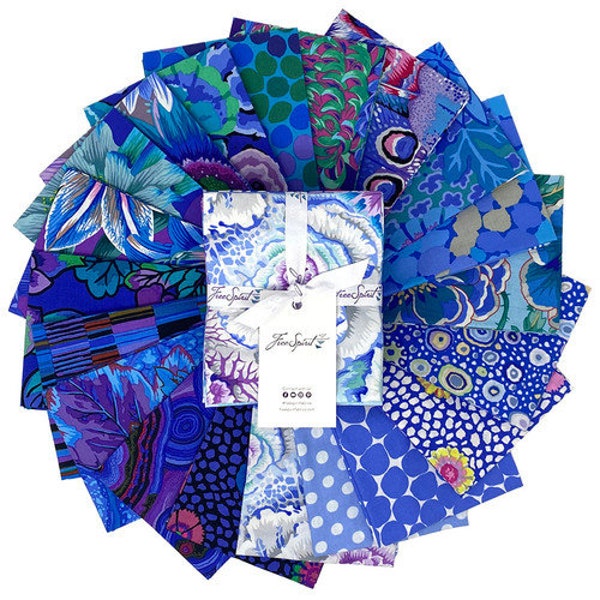 Kaffe Fassett fat quarters in Lake. 20 different fabrics curated by Free Spirit. 100% cotton, FREE SHIPPING