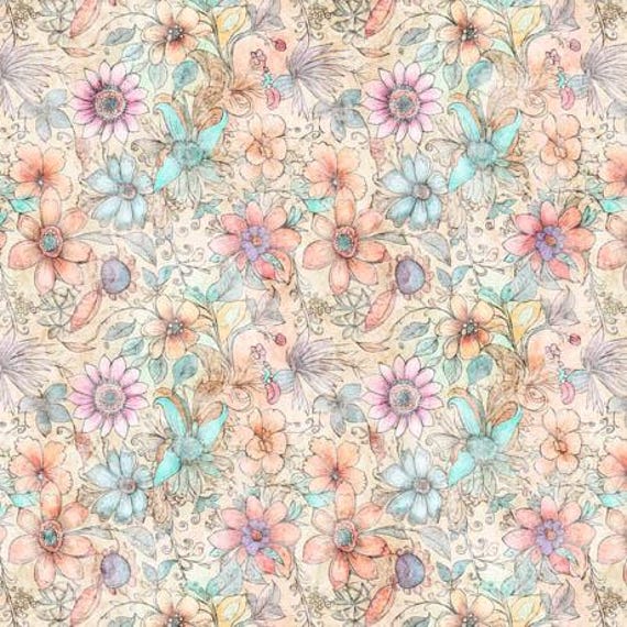Dainty floral wide back from QTFabrics Enchanted Fairies collection.   108" wide  100% cotton. Free Shipping.