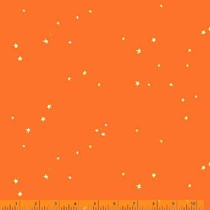 Cream colored stars on an orange background.. Lucky Rabbits by Windham Fabrics.  Free shipping