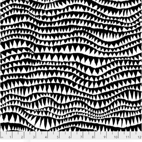 Kaffe Fassett  Collective,Shark's Teeth in black ,  Brandon Mably, designer. PWBM060.BLACK 100% cotton, FREE SHIPPING