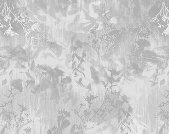 Soft Grey abstract foliage print, wide backing from Blank Textiles, 108" Quilt shop quality 100% cotton. Free Shipping.