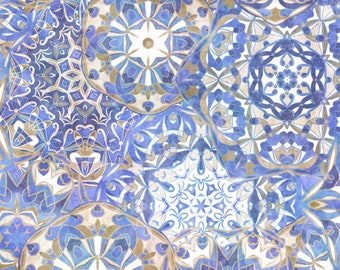 Packed medallion blue print quilt backing, 108" wide  Got Your Back  Collection from Quilting Treasures. 100% cotton. Free Shipping.