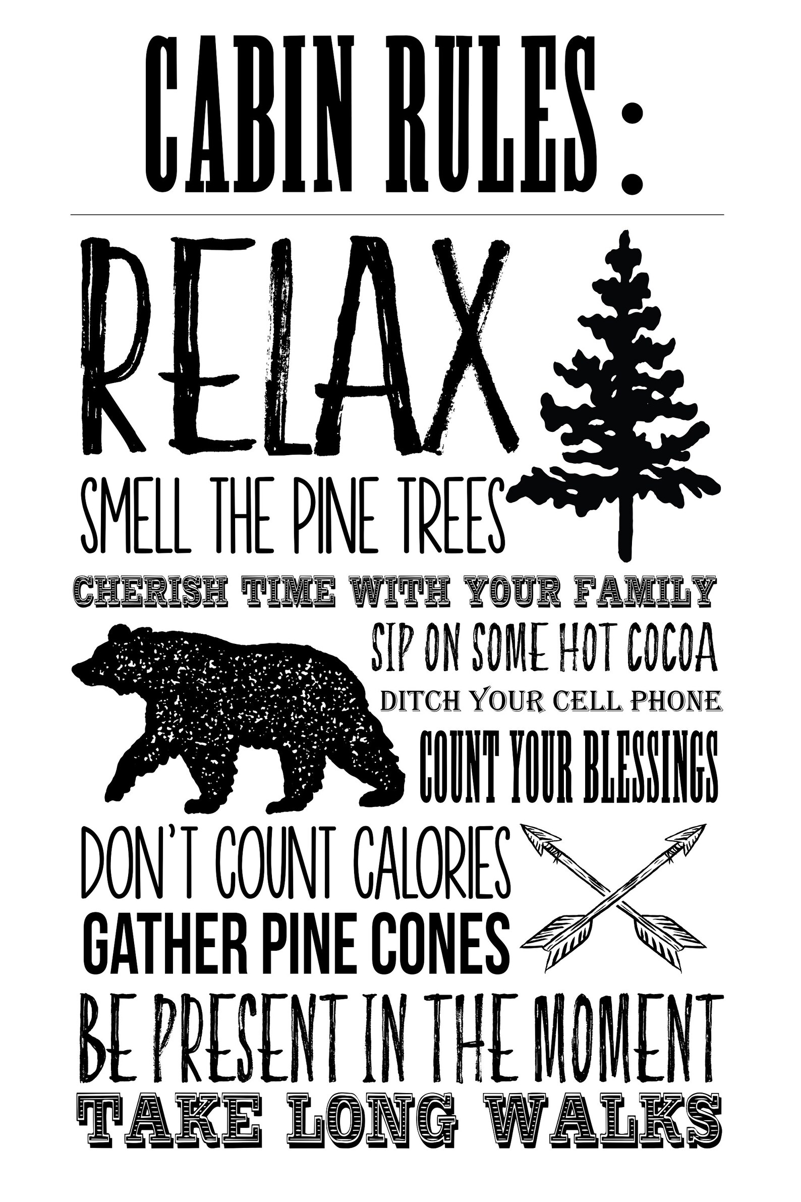 Cabin Rules Wall Art Printable Etsy