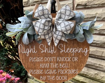 Night shift worker door sign / round wooden welcome sign for front door / front porch decor / night nurse gift / new home housewarming gift