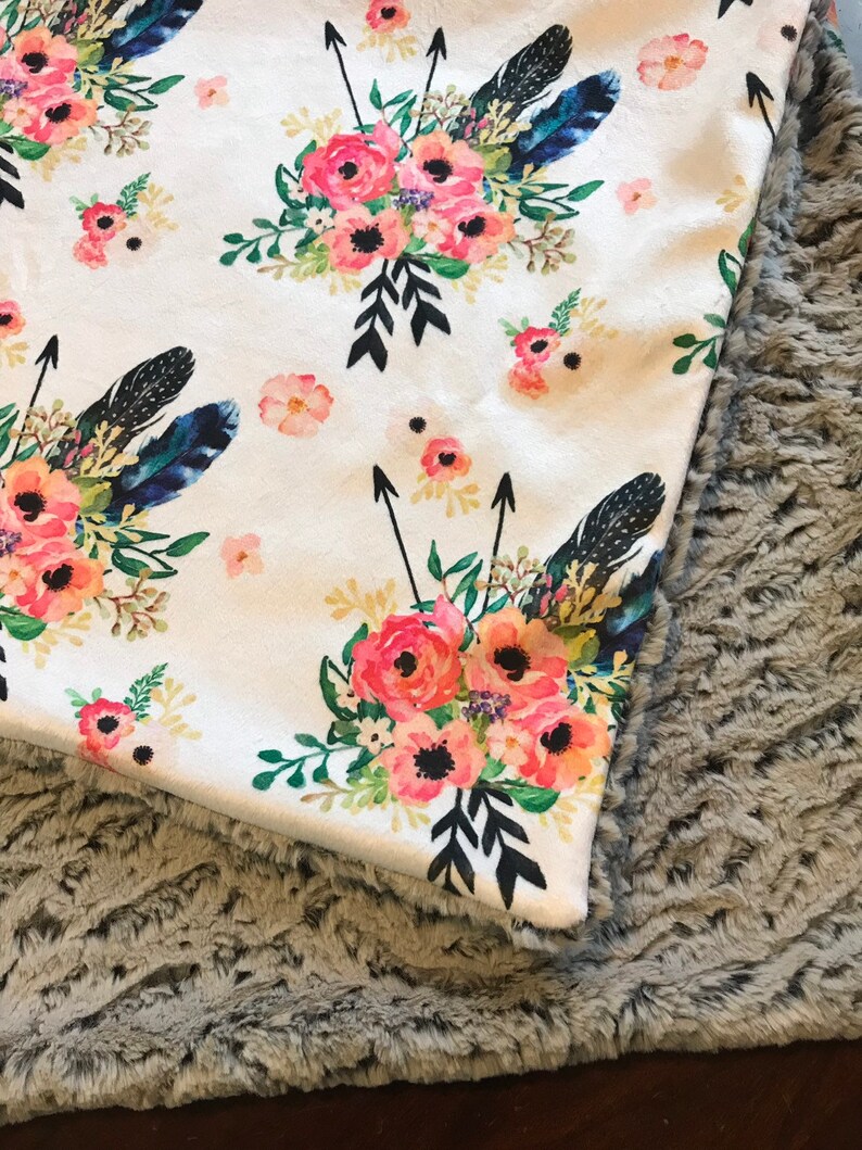 Boho baby blanket / feather baby blanket / Watercolor floral Etsy