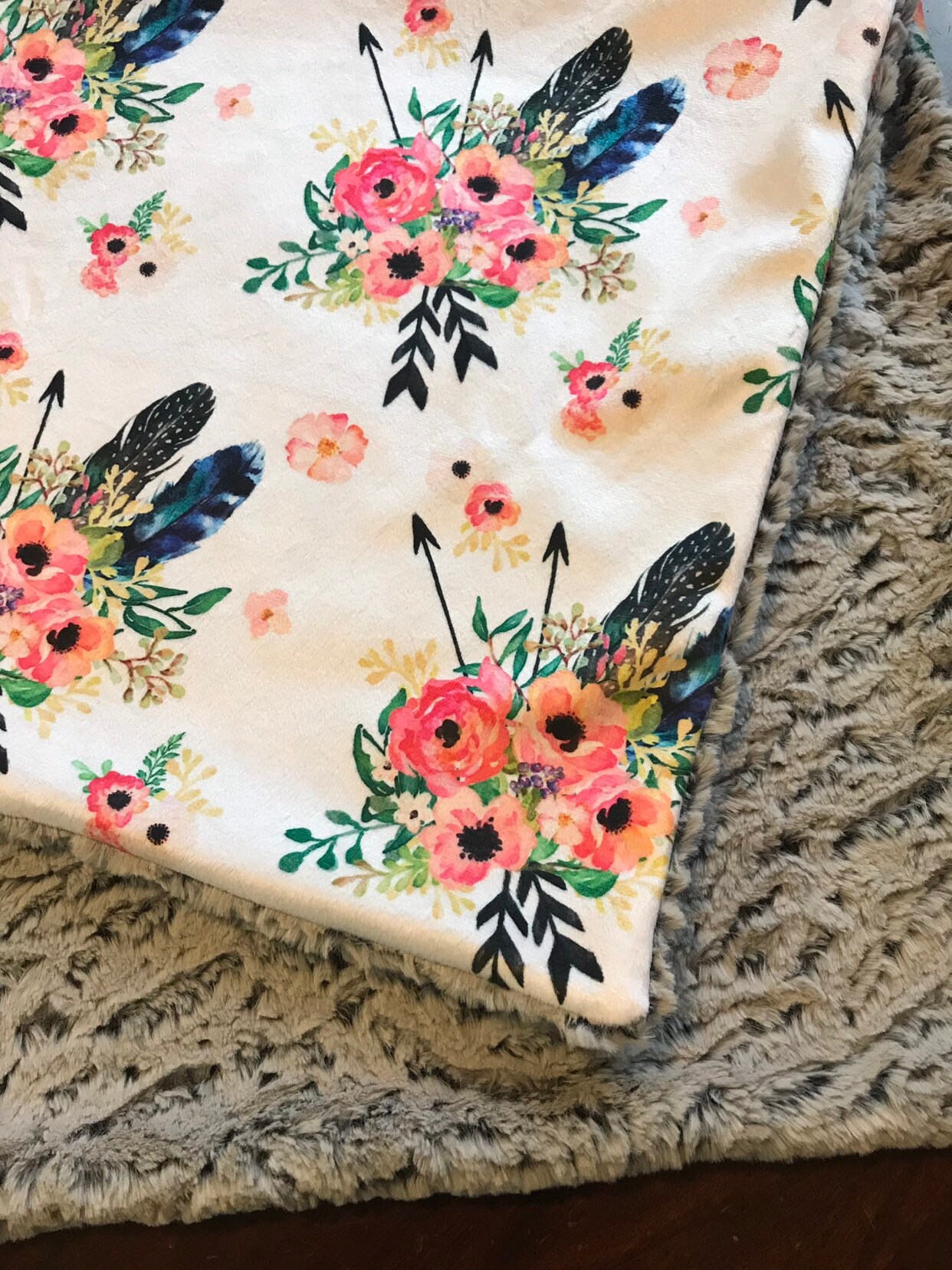 Boho baby blanket / feather baby blanket / Watercolor floral Etsy