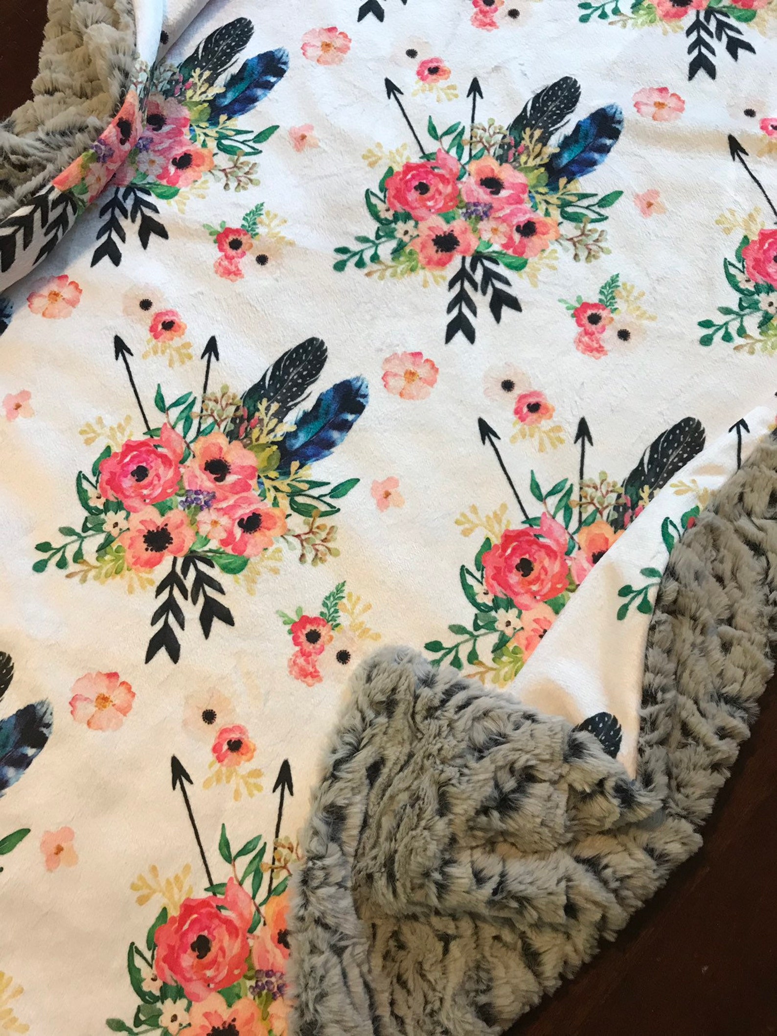 Boho baby blanket / feather baby blanket / Watercolor floral Etsy