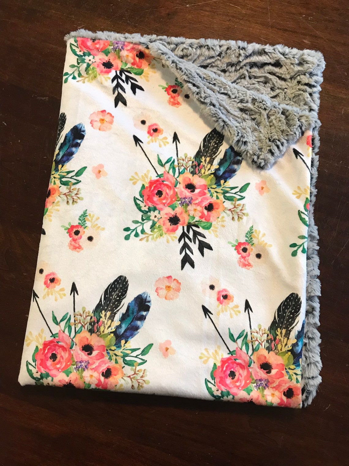 Boho baby blanket / feather baby blanket / Watercolor floral Etsy