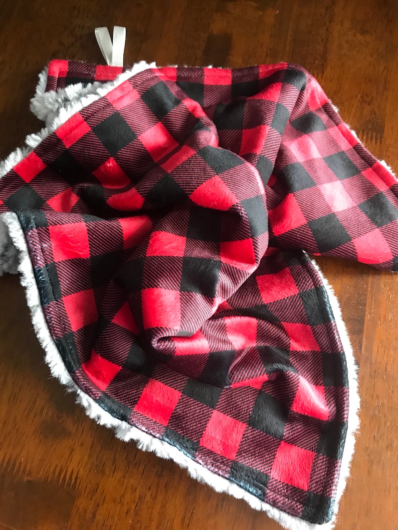 Red and black plaid faux fur blanket / Toddler blanket / minky Etsy