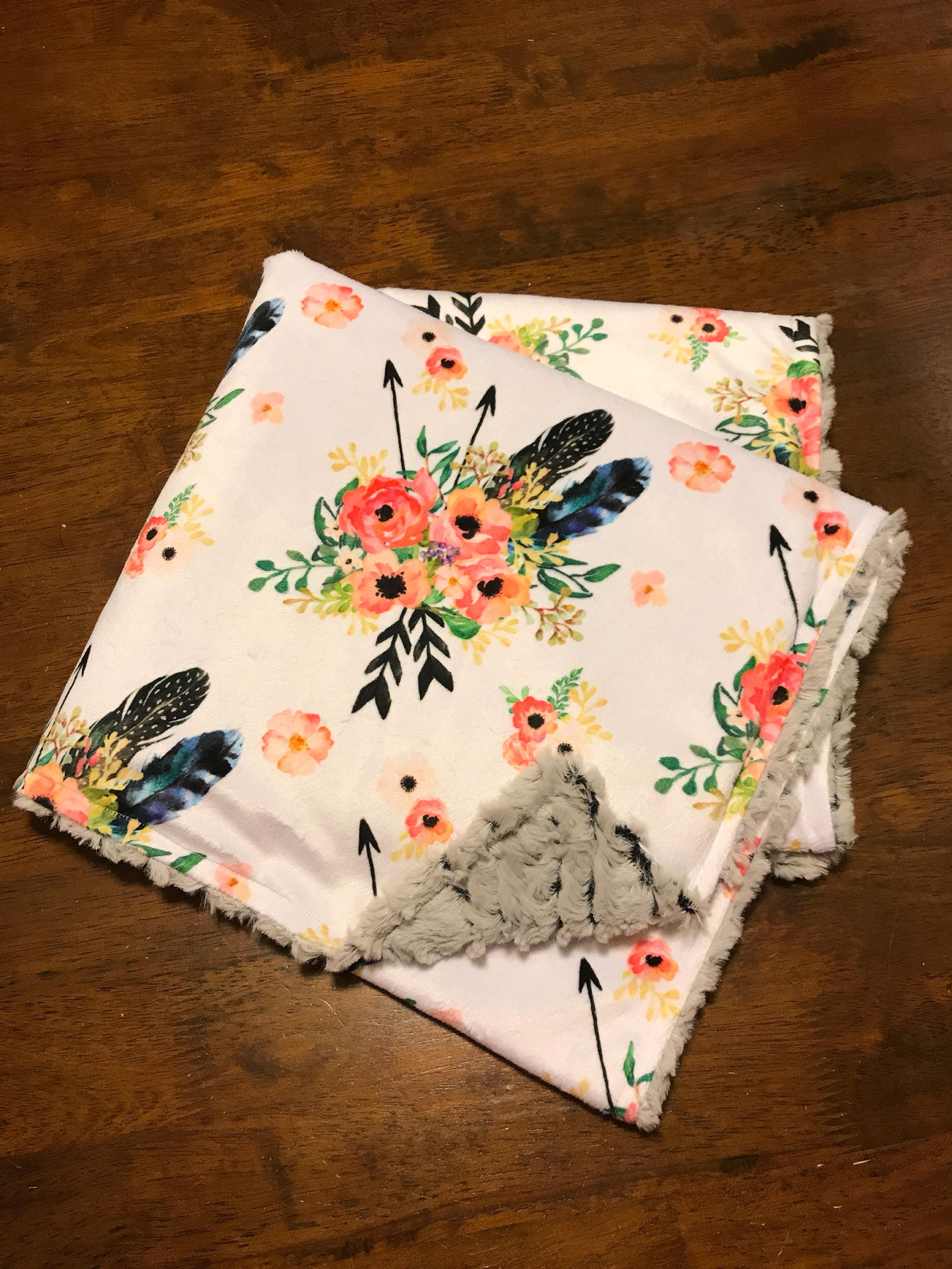 Boho baby blanket / feather baby blanket / Watercolor floral Etsy