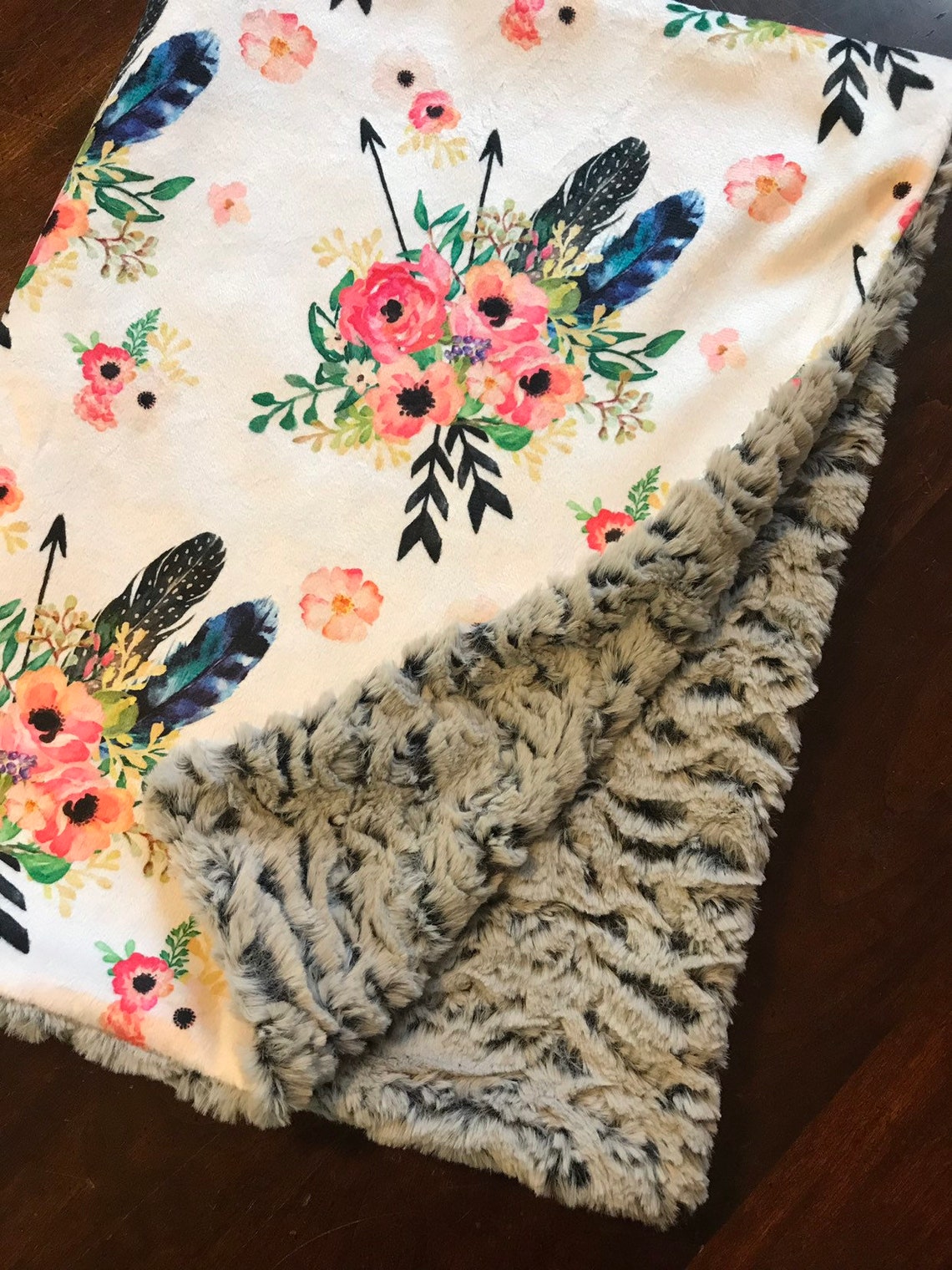 Boho baby blanket / feather baby blanket / Watercolor floral Etsy