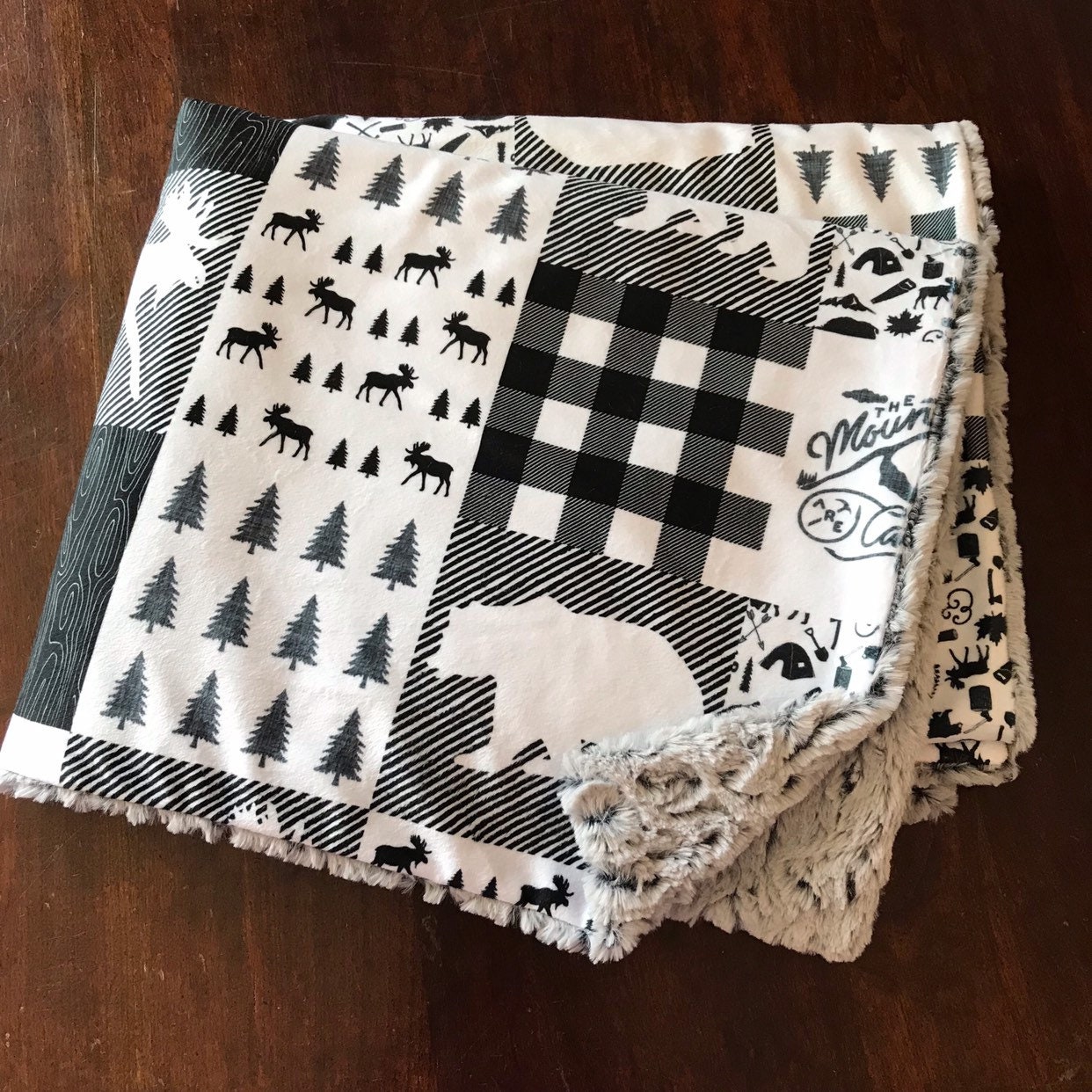 Moose and bear baby blanket / woodland baby blanket / moose Etsy