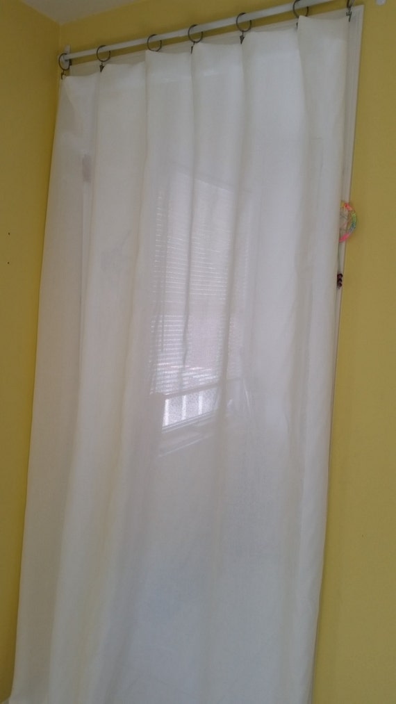 White Vintage Linen Burlap Window Curtains White Semi Sheer Etsy