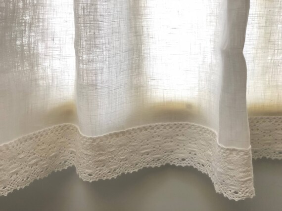 White Linen Curtains Kitchen Curtains Window Valances Cafe Etsy