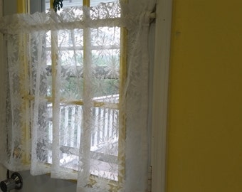 Kitchen Curtain, Cafe curtains, White Sheer Cafe Curtains,  Flower Lace Curtains, Net Fabric Cafe Curtains, Kitchen Window Curtains