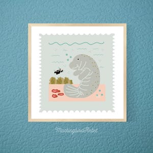 Florida Manatee Art Print | Wildlife Wall Art | Coastal Animal Decor | Manatee Illustration | Florida Gift | Ships by Mail