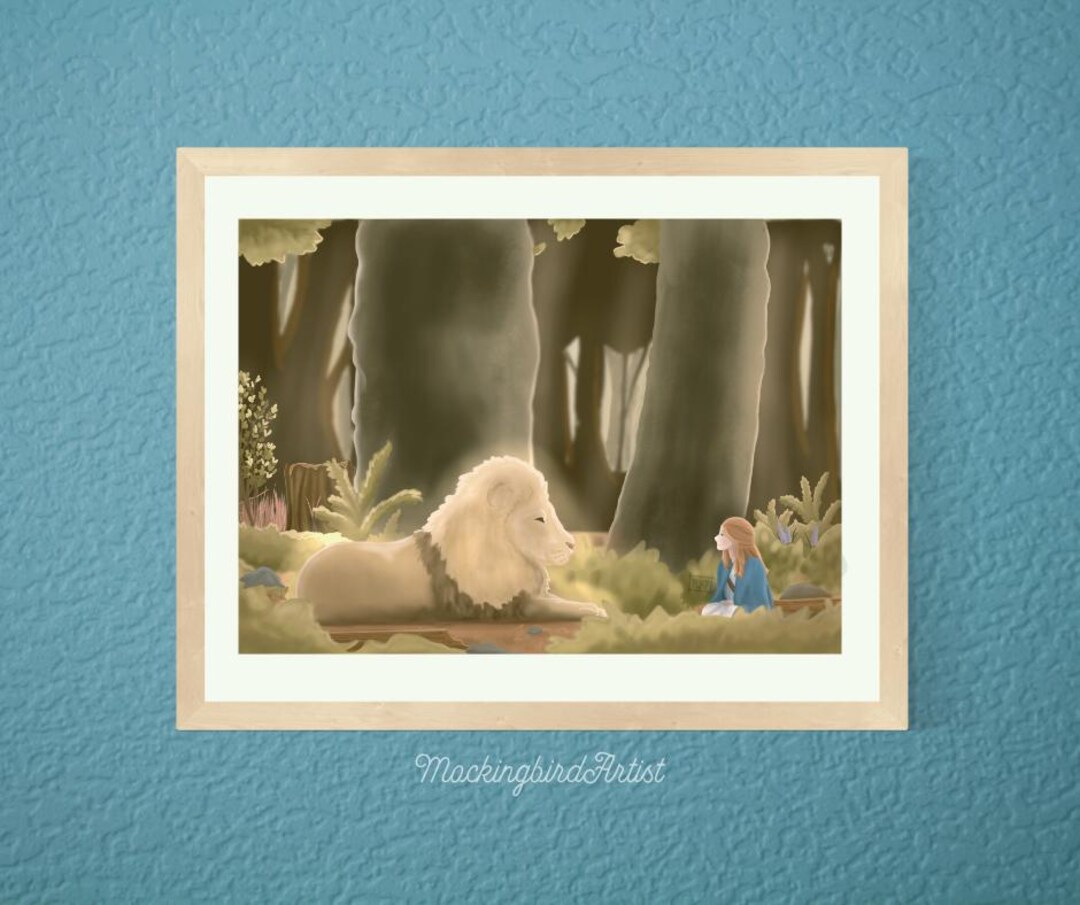 lucy-and-aslan-art-print-narnia-inspired-storybook-illustration-etsy