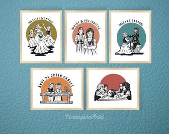 Literary Art Print Set: Romantic Book Illustrations, Gift for Readers