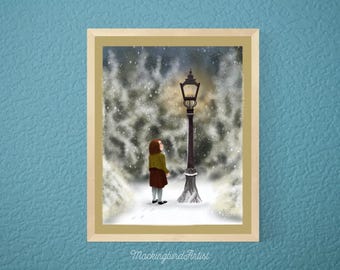 Lucy and the Lamp Post Art Print: Narnia Inspired Christian Decor