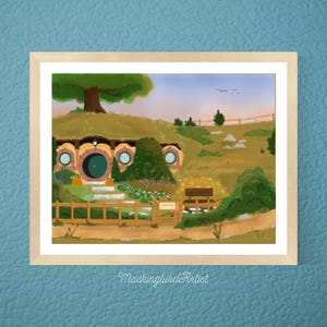 The Shire Art Print | LOTR-Inspired Wall Art | Hobbiton Landscape Illustration | Tolkien Home Decor | Bookish Fantasy Gift | Ships by Mail