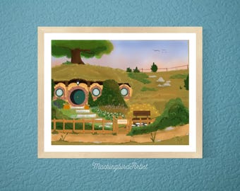 Hobbiton Art Print: Tolkiens Shire inspirierte Landschaftsillustration